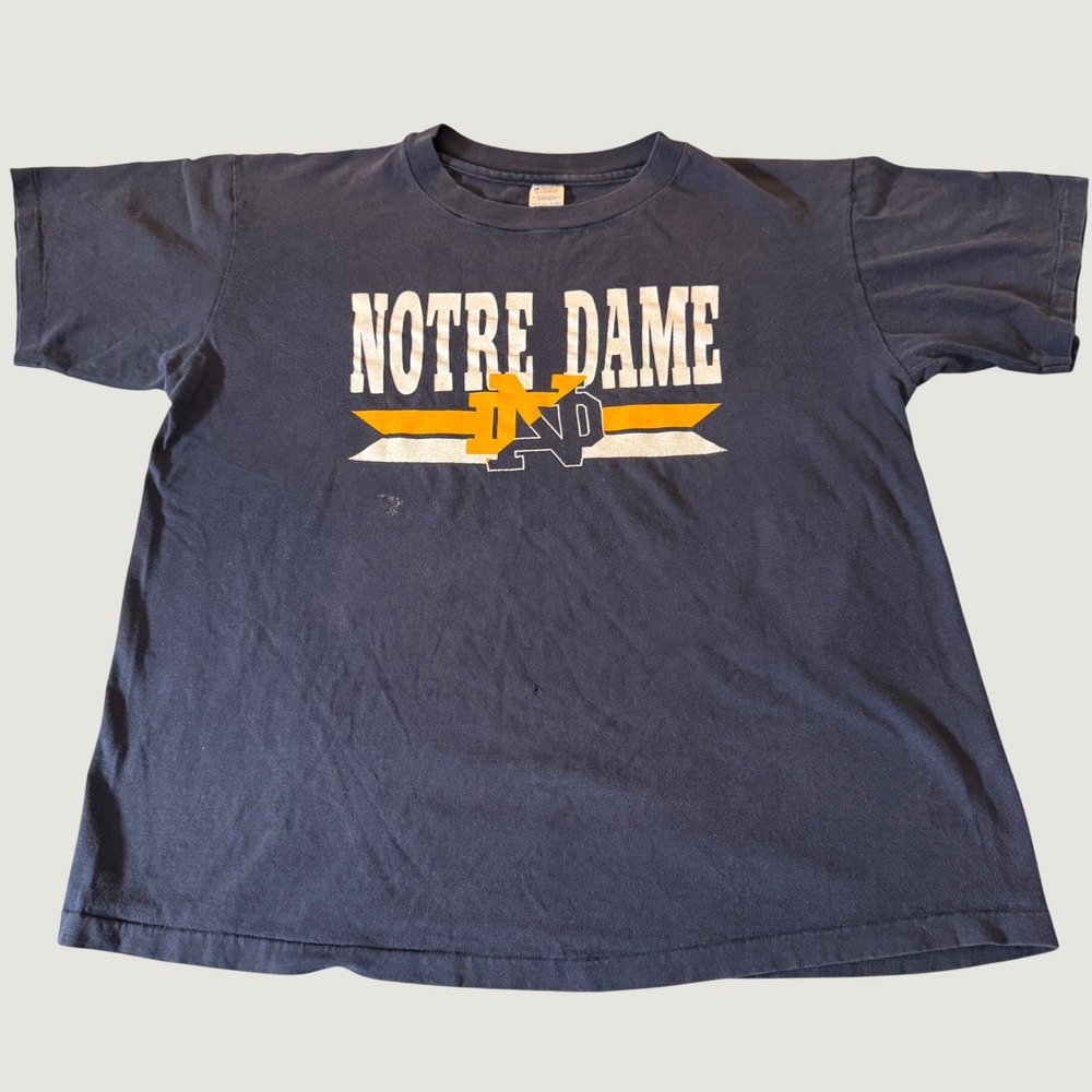Vtg Notre Dame Champion Mens T-Shirt XL Navy Single Stitch Collegiate Sportswear